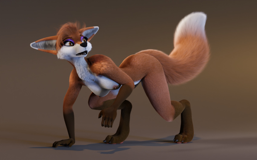 16:10 3d_(artwork) anthro brow_eyes brown_background canid canine digital_media_(artwork) female fox mammal quadruped ruaidri scared simple_background solo titord widescreen