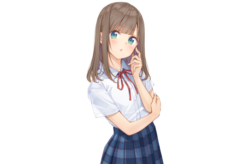 aqua_eyes blush brown_hair maigoyaki original ribbons school_uniform short_hair skirt white