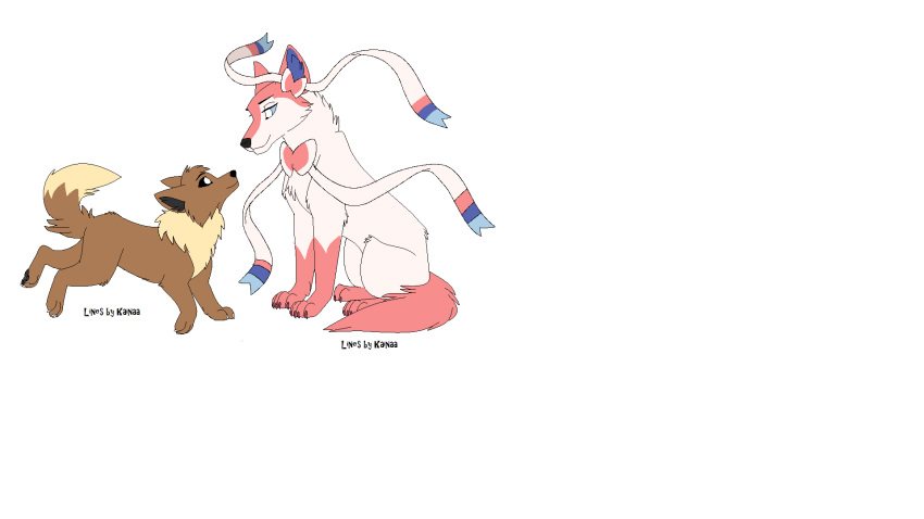 1boy 1girl anasia123 black_eyes blue_eyes bow bowtie brown_fur eevee fur gen_1_pokemon gen_6_pokemon hair_ribbon highres pink_bow pink_fur pokemon pokemon_(creature) pokemon_(game) ribbon sylveon