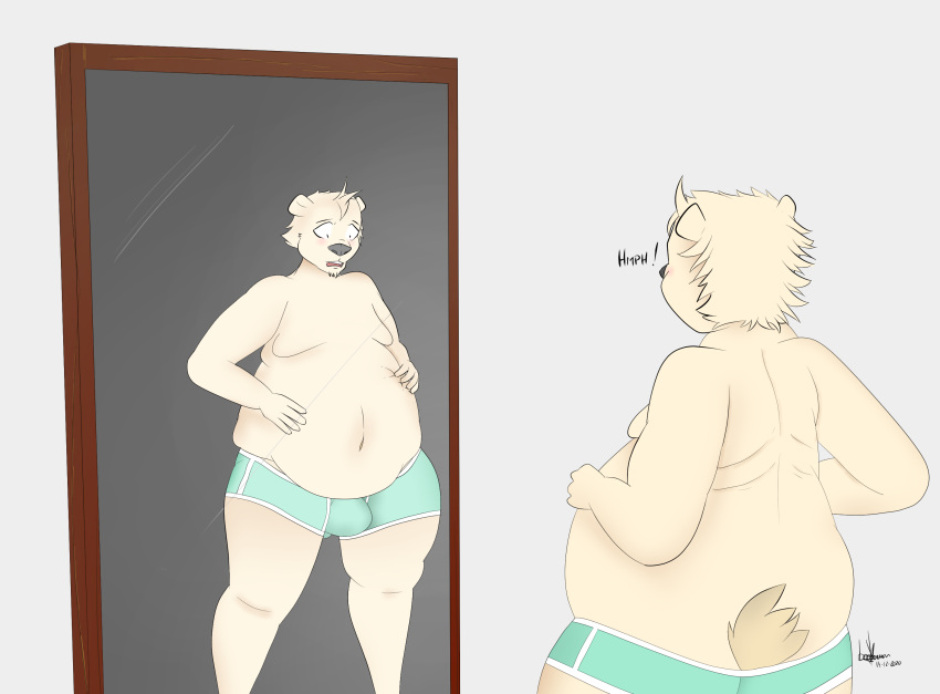 anthro belly boederman boxer_briefs boxers_(clothing) briefs bulge clothing grabbing_belly hi_res male mammal mirror navel overweight overweight_anthro overweight_male polar_bear slightly_chubby solo underwear ursid ursine