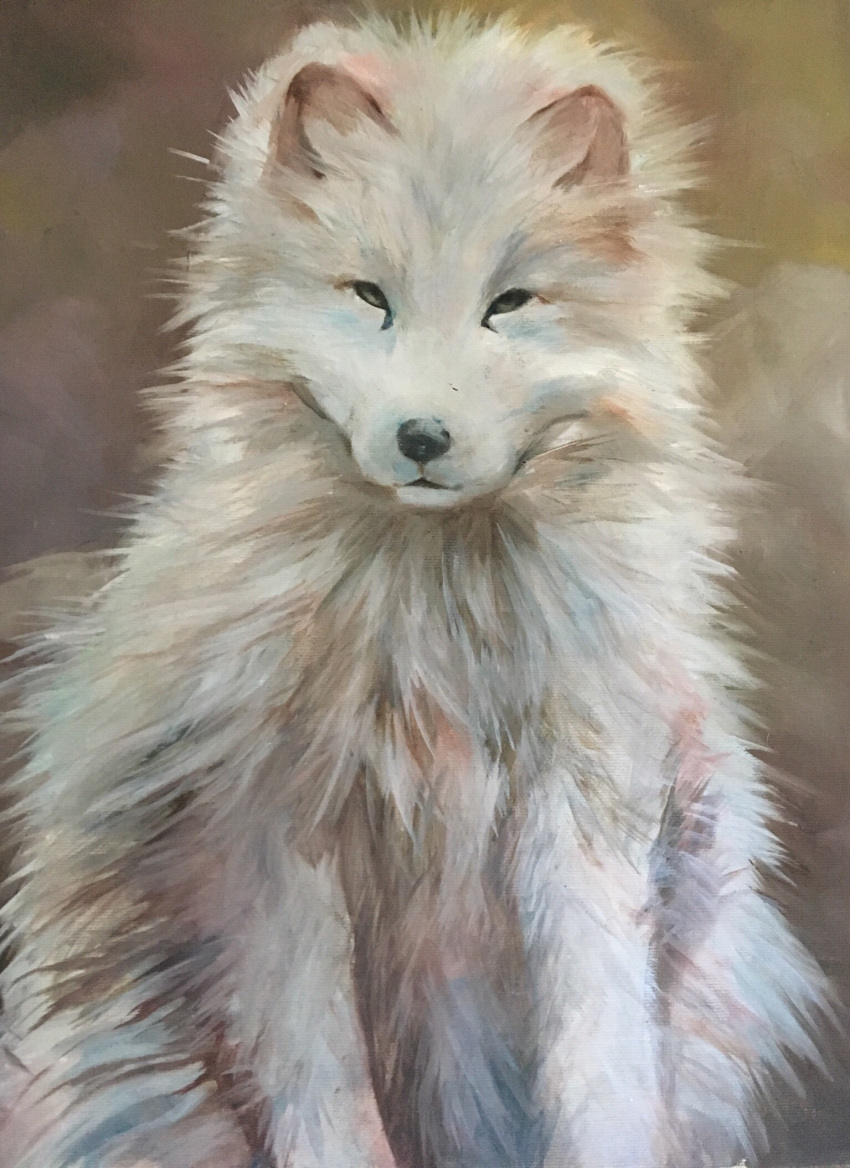 ambiguous_gender arctic_fox canid canine fdfsg feral fox fur hi_res mammal oil_painting_(artwork) painting_(artwork) realistic solo traditional_media_(artwork) white_body white_fur