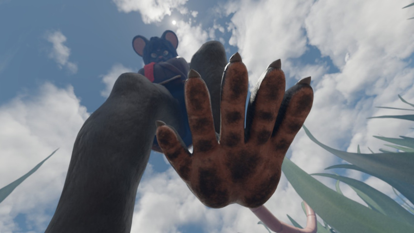 16:9 2019 3d_(artwork) 5_toes anthro brown_hair digital_media_(artwork) dirty_feet dirty_soles feet female foot_focus fur grass grey_body grey_fur hair looking_at_viewer looking_down low-angle_view mammal micro mouse murid murine outside red_scarf rodent scarf shaybecke_(character) soles solo toes twoscale widescreen worm's-eye_view