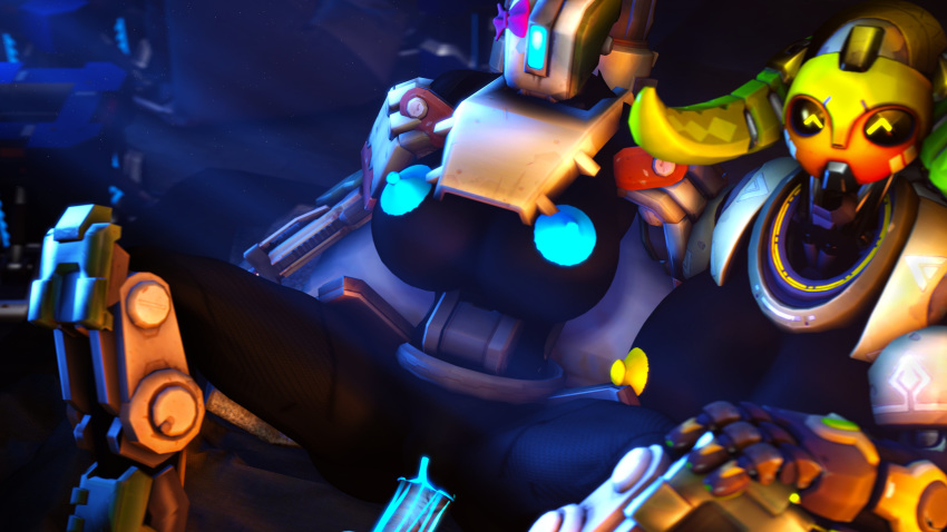 16:9 3d_(artwork) 4k absurd_res anthro bastion_(overwatch) big_breasts blizzard_entertainment bodily_fluids breasts cum digital_media_(artwork) female genital_fluids genitals group hi_res human human_on_robot human_penetrating humanoid machine male male/female mammal nipples not_furry nude orisa_(overwatch) overwatch penetration penis pussy reshsfm robot sex simple_background source_filmmaker vaginal vaginal_penetration video_games widescreen