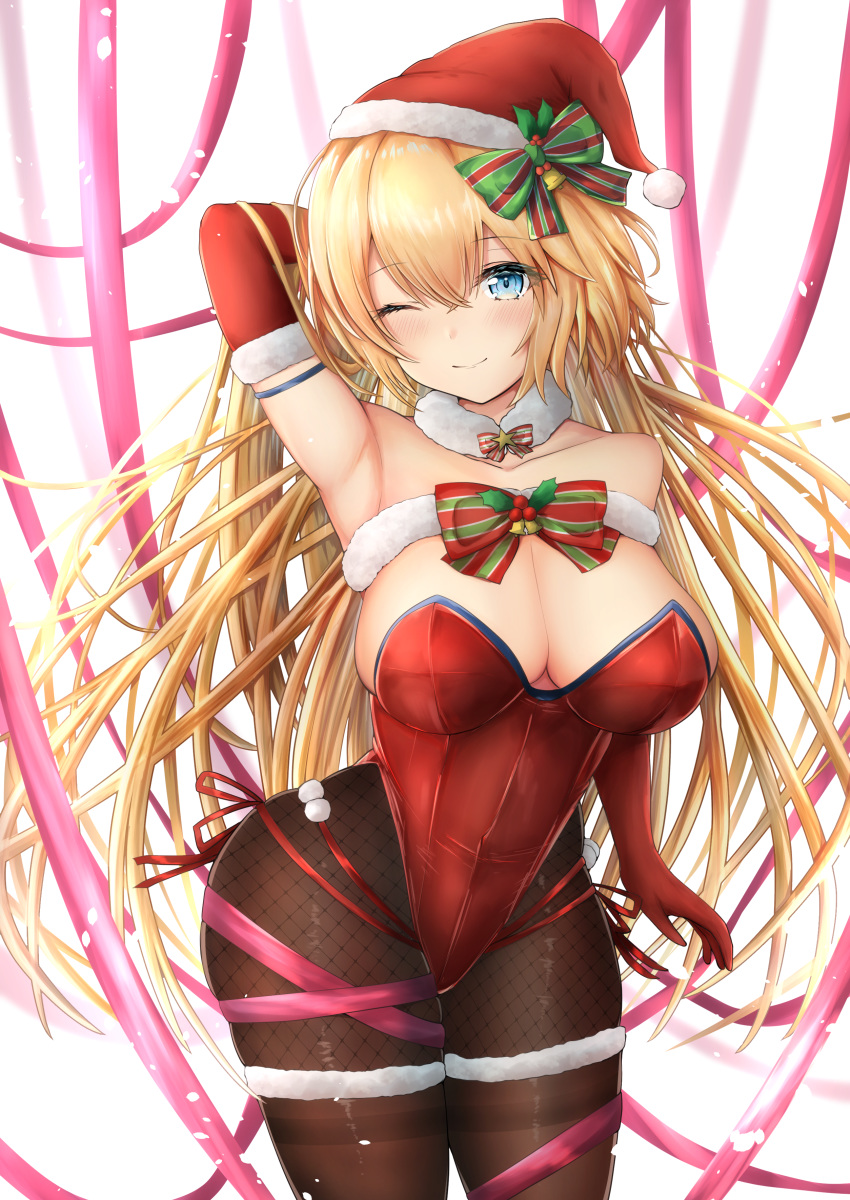 christmas fate/grand_order fishnets jeanne_d'arc jeanne_d'arc_(fate) no_bra nuts_(artist) pantyhose