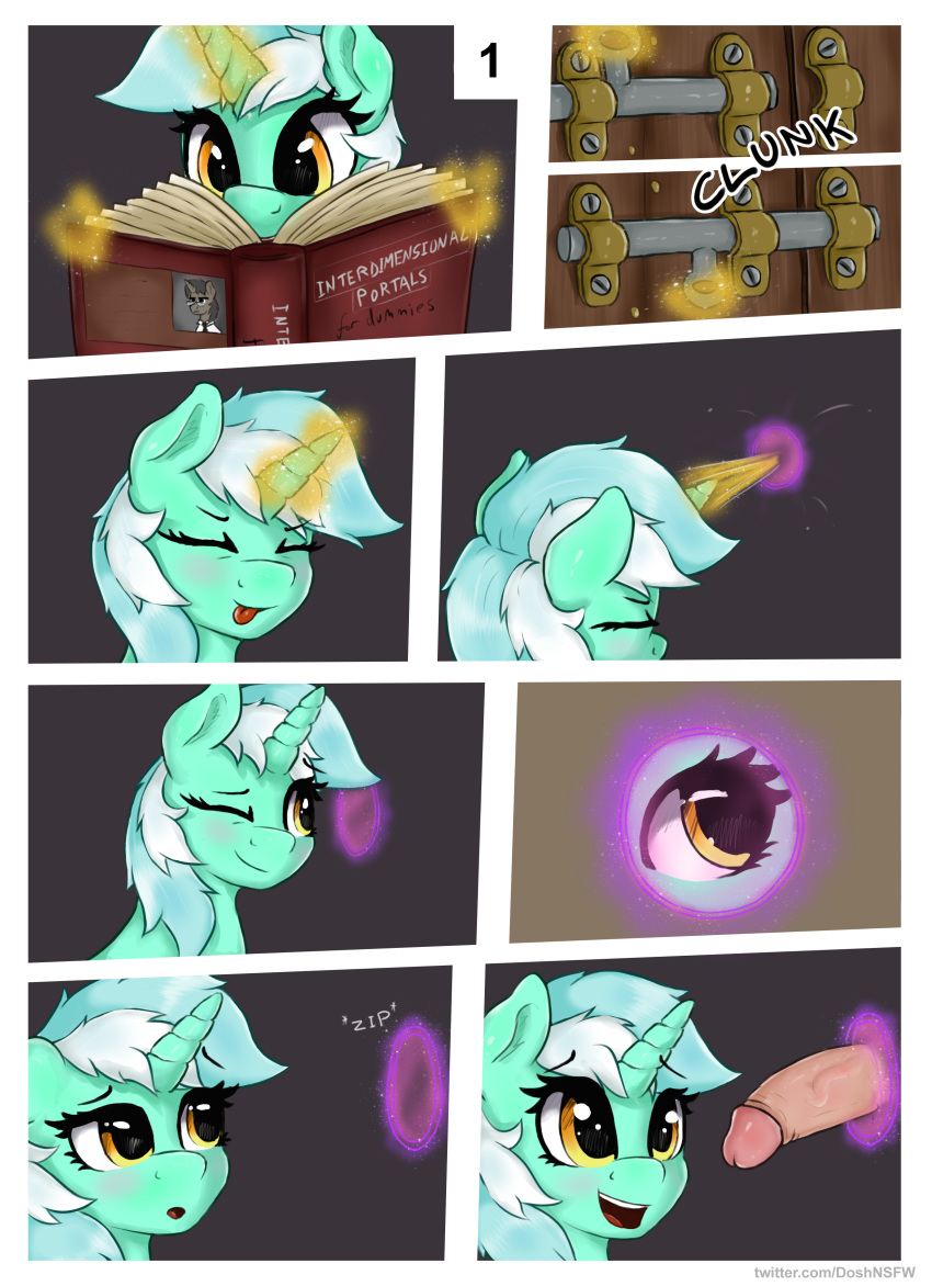 2020 absurd_res book disembodied_penis dosh english_text equid equine eyebrows feral friendship_is_magic genitals hasbro hi_res horn humanoid_genitalia humanoid_penis lyra_heartstrings_(mlp) male mammal my_little_pony one_eye_closed open_mouth penis reading text tongue tongue_out unicorn url