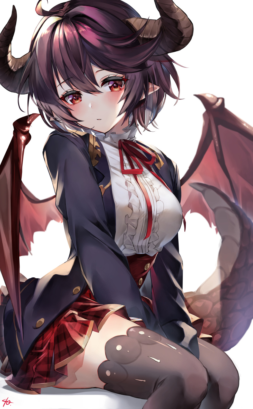 40_(0f0urw) granblue_fantasy grea_(granblue_fantasy) horns pointy_ears tail thighhighs wings