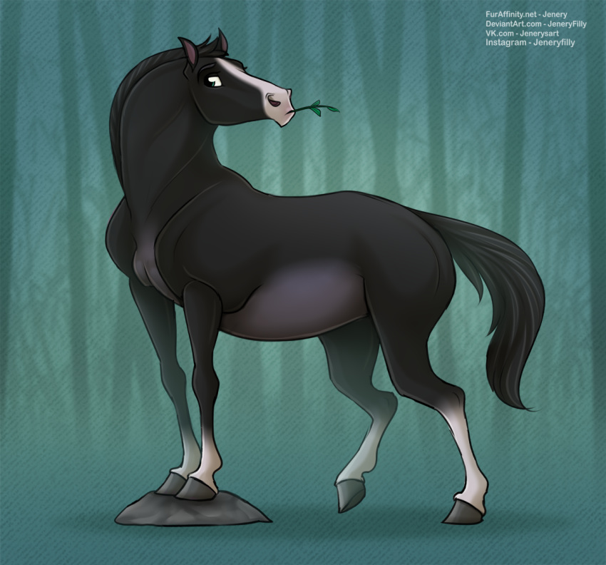 bamboo bamboo_stick bamboo_tree digital_media_(artwork) disney equid equine feral forest fur hair horse jenery jungle khan_(mulan) male mammal mulan_(copyright) mulan_(disney) plant pose rock simple_background solo standing tree