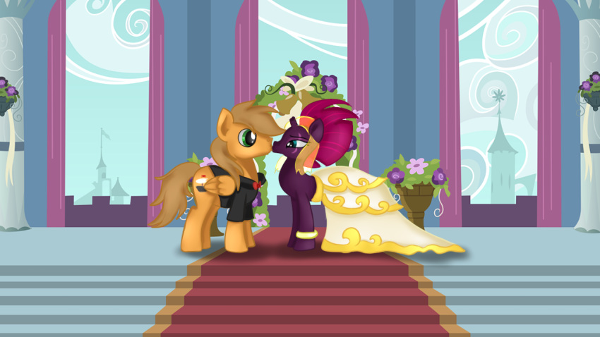 16:9 broken_horn clothing digit_ring dress duo equid equine female feral friendship_is_magic hasbro horn jacky_breeze jbond jewelry kissing male male/female mammal my_little_pony my_little_pony:_the_movie_(2017) pegasus ring tempest_shadow_(mlp) unicorn wedding wedding_dress wedding_ring widescreen wings