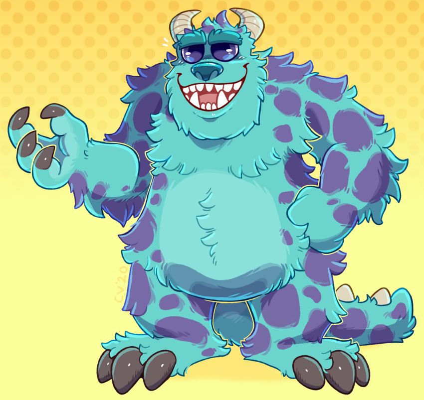 2020 claws crownedvictory disney fluffy hi_res horn male monsters_inc patreon pixar solo stippling sulley tagme