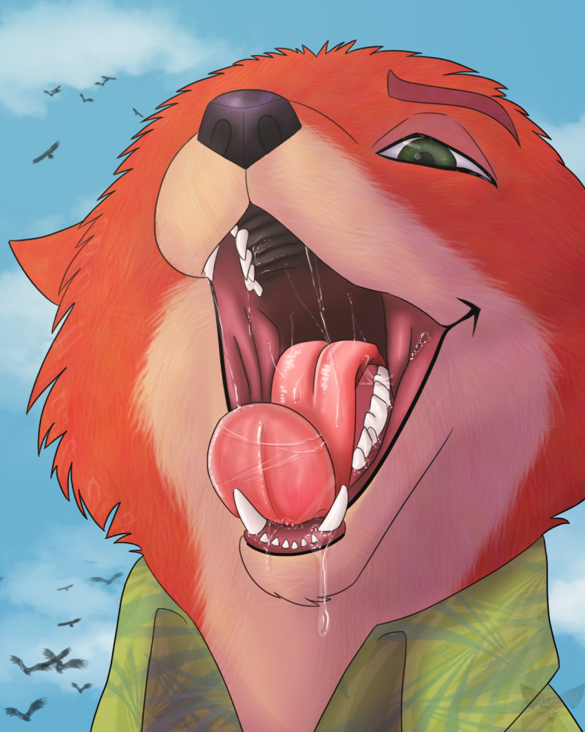 4:5 anthro bodily_fluids canid canine deanwolfwood disney drooling fox gigantic hi_res hungry macro male mammal micro mouth_shot nick_wilde open_mouth powerful saliva size_play solo teeth throat titan tongue vore zootopia