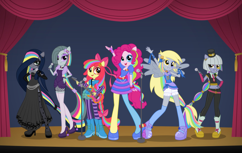 animal_humanoid apple_bloom_(eg) apple_bloom_(mlp) blonde_hair blue_eyes blue_hair clothing derpy_hooves_(eg) derpy_hooves_(mlp) dress equestria_girls equid equine eye_tattoo eyeshadow fan_character female friendship_is_magic fur green_eyes grey_body grey_fur grey_hair hair hasbro hi_res highlights_(coloring) horse humanoid legwear limestone_pie_(mlp) long_hair makeup mammal marble_pie_(mlp) microphone minkie_pie muffins_(fanfic) my_little_pony pegasus pink_body pink_fur pink_hair pinkie_pie_(eg) pinkie_pie_(mlp) pony purple_eyes red_hair reitanna-seishin stage stockings wings yellow_body yellow_eyes yellow_fur