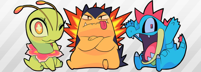 ambiguous_gender feral feraligatr gashi-gashi group meganium nintendo pok&eacute;mon pok&eacute;mon_(species) starter_trio typhlosion video_games