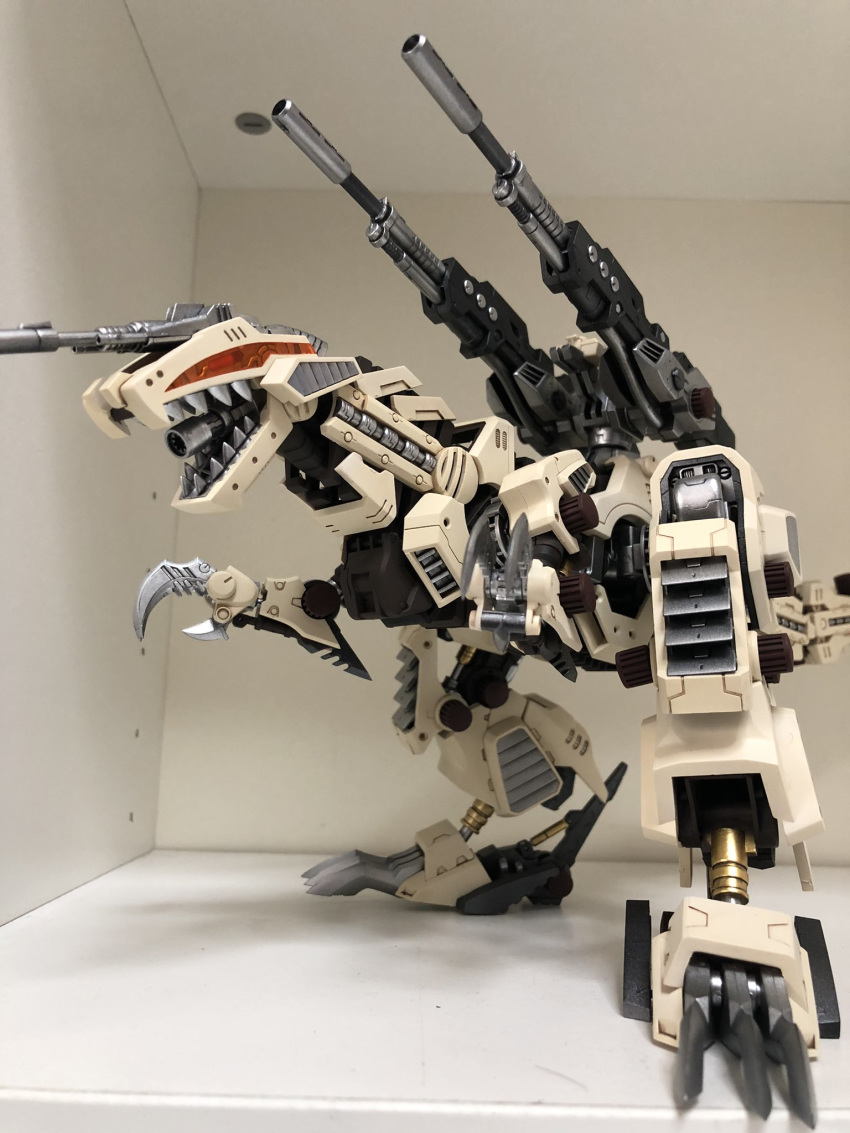 claws genosaurer highres kazuyoshi_kaneko mecha model_kit no_humans open_mouth photo_(medium) piston plamo solo standing turret zoids