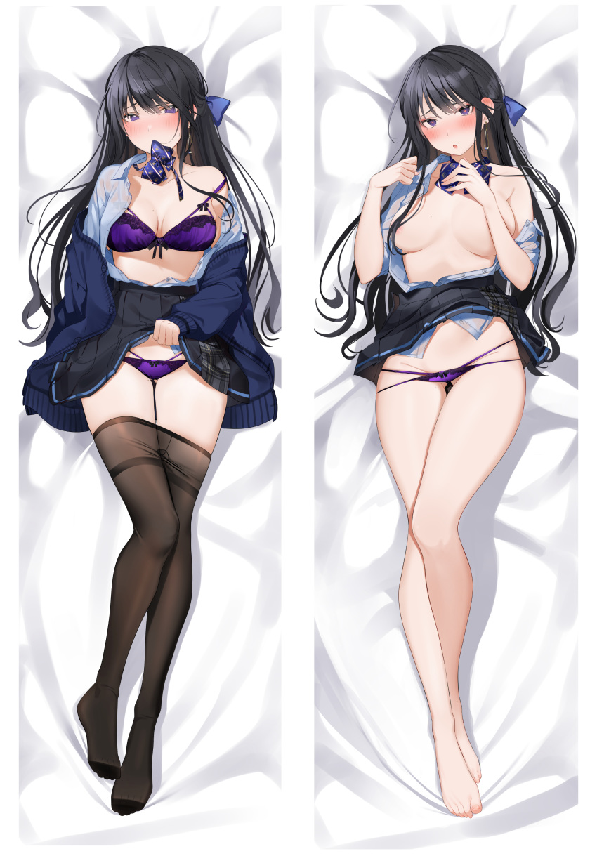 areola bra breast_hold breasts dakimakura no_bra open_shirt pantsu panty_pull pantyhose seifuku skirt_lift sweater xretakex