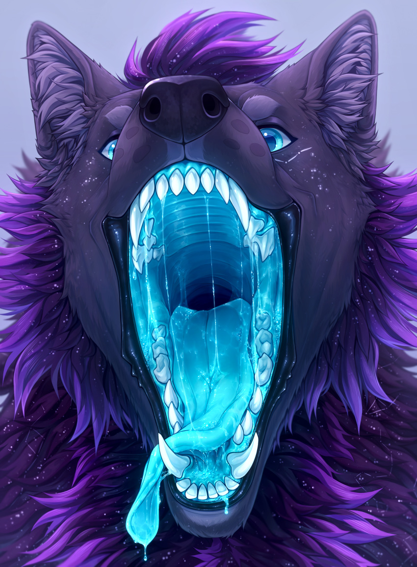 absurd_res bodily_fluids canid canine canis feral fluffy hi_res kolaa male mammal mouth_shot open_mouth oral_vore razz_(shinyumbra) saliva solo tagme teeth throat tongue vore wolf