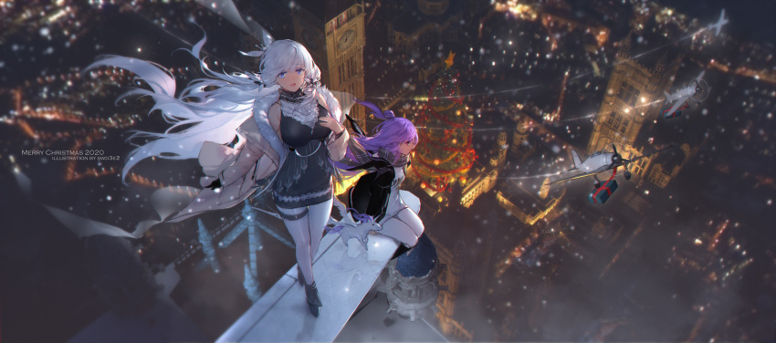 2girls anthropomorphism azur_lane building city illustrious_(azur_lane) snow swd3e2 unicorn_(azur_lane) winter