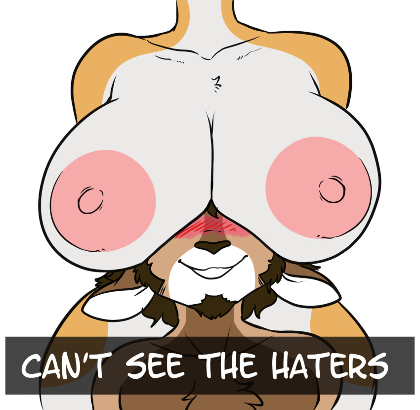 anthro areola big_breasts blush breasts can't_see_the_haters canid cervid duo female hi_res huge_breasts kibbles_(disambiguation) kibbles_(uberquest) male male/female mammal mason_hamrell meme nipples skidd uberquest webcomic wide_hips