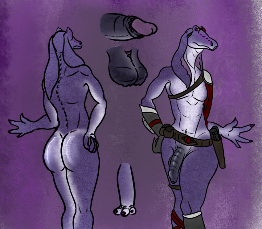 alien arkanumzilong_(artist) bounty_hunter clothed clothing flaccid foreskin genitals girly gungan hi_res male model_sheet penis revealing_clothes skimpy star_wars uncut