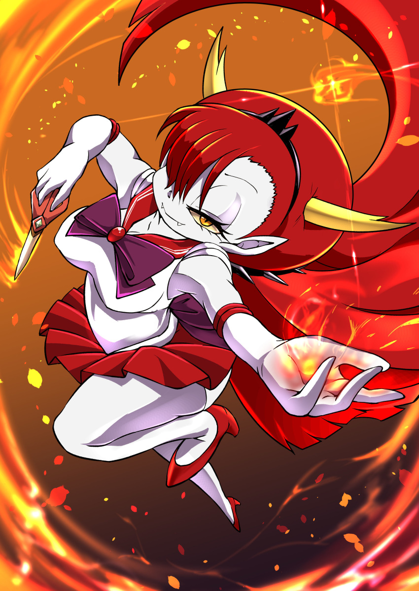 absurd_res big_breasts bottomwear breasts clothing cocco disney elemental_manipulation female fire fire_manipulation footwear hair hair_over_eye hekapoo hi_res high_heels horn horned_humanoid humanoid not_furry one_eye_obstructed panties red_hair sailor_mars sailor_moon_(series) scissors shoes skirt solo star_vs._the_forces_of_evil underwear