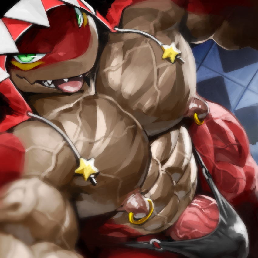 1:1 2020 abs anthro barazoku biceps big_bulge big_muscles bulge carne_(kuroma) clothing fish genitals hi_res high-angle_view hood huge_muscles kuroma looking_at_viewer male marine multicolored_body muscular muscular_anthro muscular_male nipple_piercing nipple_ring nipples pecs penis piercing quads red_body selfie shark smile solo taking_picture thong tongue tongue_out two_tone_body underwear vein veiny_muscles white_body