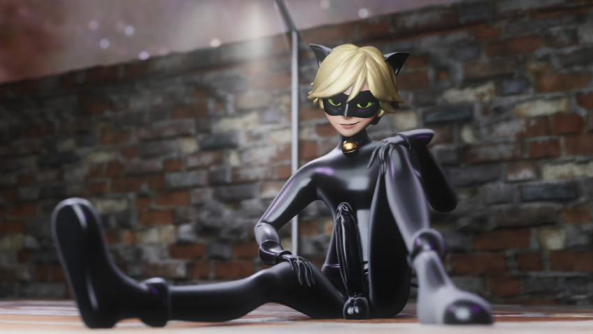 16:9 3d_(artwork) animal_humanoid anonymous_artist anthro blender_(software) blonde_hair bulge cat_humanoid cat_noir chat_noir clothing digital_media_(artwork) erection fake_ears felid felid_humanoid feline feline_humanoid genitals girly green_eyes hair hi_res human humanoid looking_at_viewer looking_pleasured male mammal mammal_humanoid miraculous_ladybug not_furry penis rubber rubber_suit smug solo widescreen