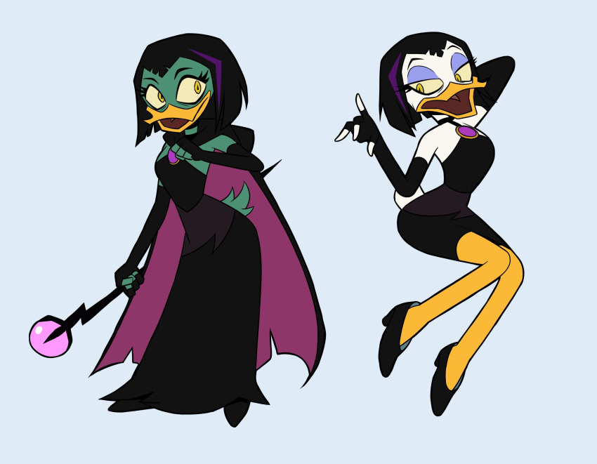 2019 anatid anseriform anthro avian bird cape clothing disney dress duck ducktales ducktales_(2017) eyeshadow feathers female flowerimh green_body green_feathers hi_res magica_de_spell makeup staff white_body white_feathers