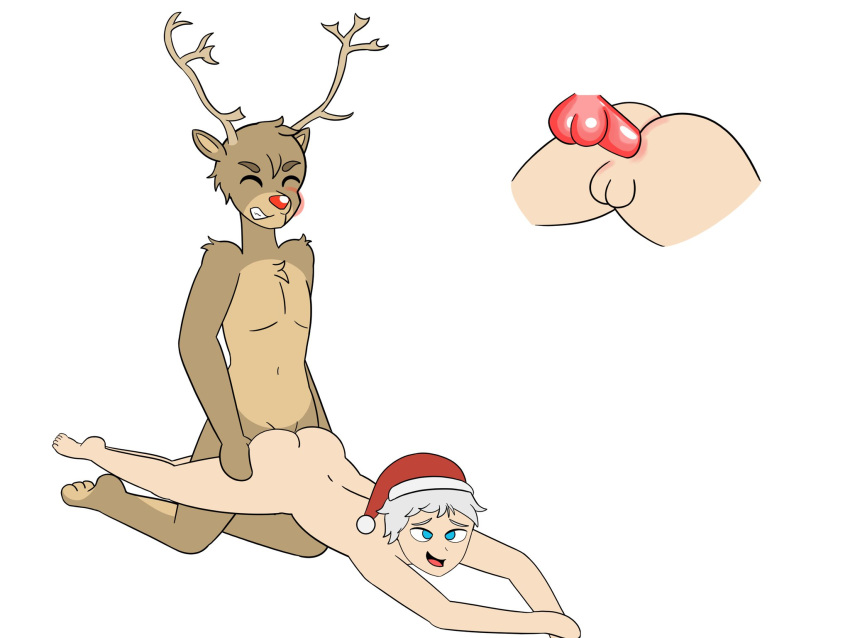 anal anal_penetration anthro christmas christmas_clothing clothing furry genitals hi_res holidays human human_on_anthro humanoid_genitalia humanoid_penis humanoid_pussy interspecies male male/male mammal penetration penis plantigrade pussy rudolph_the_red_nosed_reindeer wizardrywolf