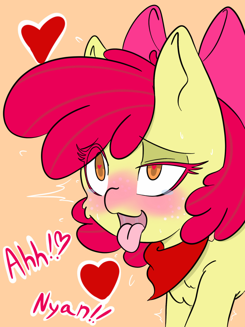 ahegao apple_bloom_(mlp) earth_pony equid equine female feral friendship_is_magic hair hasbro hi_res horse larrykitty looking_pleasured mammal my_little_pony open_mouth pony red_hair solo tongue tongue_out young