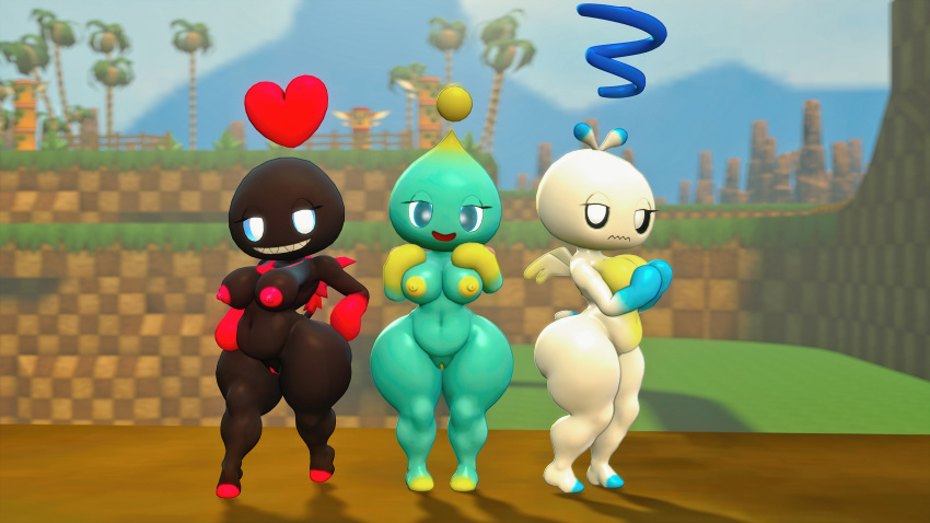 &lt;3 16:9 3d_(artwork) 4k absurd_res annoyed areola big_breasts big_butt brandi breasts butt chao_(sonic) dark_chao digital_media_(artwork) eyelashes female genitals green_hill_zone group hero_chao hi_res humanoid looking_at_viewer navel nipples nude outside pussy sharp_teeth short_stack smile sonic_the_hedgehog_(series) source_filmmaker teeth thick_thighs video_games widescreen wings