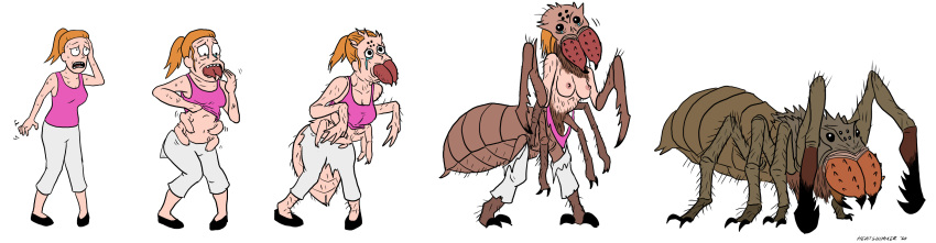 6_eyes 8_legs adult_swim arachnid areola arthropod arthropod_abdomen arthropod_abdomen_genitalia arthropod_abdomen_pussy bethesda_softworks bodily_fluids body_horror bottomwear breasts brown_body brown_exoskeleton cartoon_network clothing exoskeleton female feral frostbite_spider genitals growth heatshimmer hi_res human_to_feral limb_growth mandibles multi_eye nightmare_fuel nipples non-mammal_breasts pants pincers pussy rick_and_morty scared shirt signature simple_background skyrim solo species_transformation spider summer_smith tank_top tears the_elder_scrolls topwear torn_clothing transformation video_games what what_has_science_done where_is_your_god_now white_background