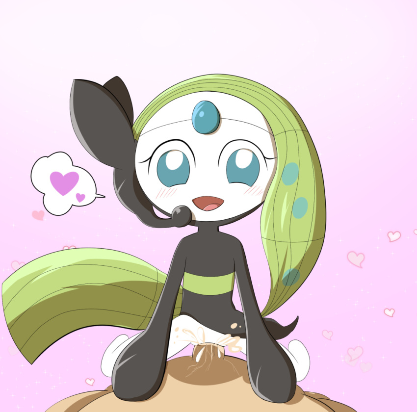 &lt;3 blush bodily_fluids cum cum_inside duo ejaculation female genital_fluids human interspecies legendary_pok&eacute;mon male male/female mammal meloetta meloetta_(aria_form) nintendo not_furry pink_background pok&eacute;mon pok&eacute;mon_(species) pok&eacute;philia pon_(pixiv) sex simple_background video_games