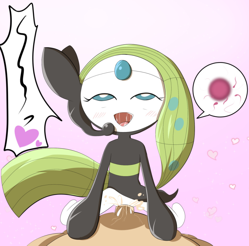 &lt;3 blush bodily_fluids cum cum_inside duo ejaculation female genital_fluids human impregnation legendary_pok&eacute;mon male male/female mammal meloetta meloetta_(aria_form) nintendo not_furry open_mouth ovum pink_background pok&eacute;mon pok&eacute;mon_(species) pon_(pixiv) saliva saliva_string sex simple_background sperm_cell video_games