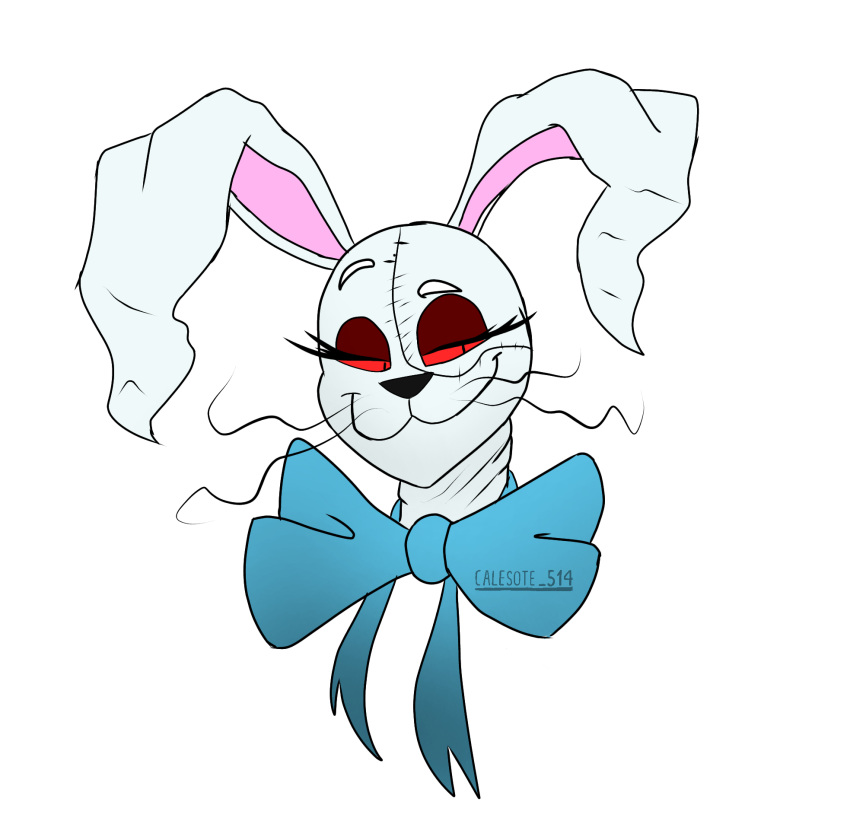 2020 :3 anthro big_bow_tie big_ears black_eyes black_nose bow_tie calesote514 disembodied_head eyebrows eyelashes female five_nights_at_freddy's five_nights_at_freddy's:_security_breach half-closed_eyes hi_res lagomorph leporid long_ears long_whiskers looking_aside looking_away mammal narrowed_eyes portrait rabbit raised_eyebrow red_sclera signature simple_background smile smug solo stitch_(disambiguation) vanny_(fnaf) video_games whiskers white_background white_body white_eyebrows