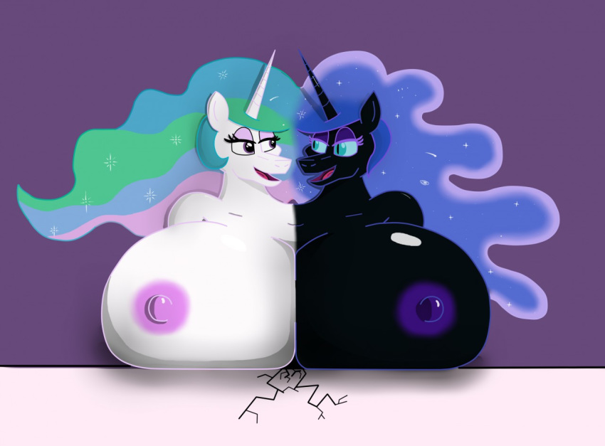 anthro big_breasts breasts conjoined duo equid equine female friendship_is_magic hasbro horn huge_breasts mammal my_little_pony nightmare_moon_(mlp) pilot129 princess_celestia_(mlp) unicorn