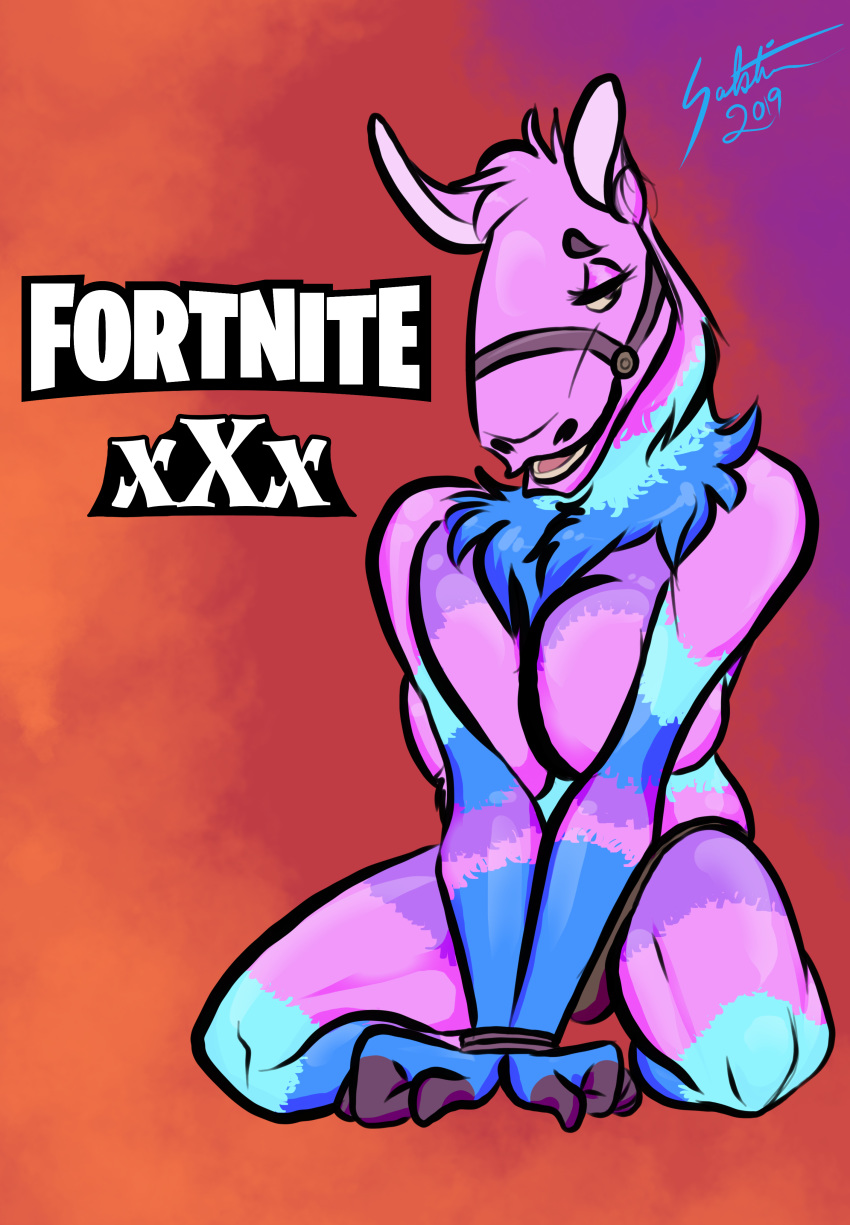 absurd_res anthro bedroom_eyes big_breasts blue_body blue_fur bodily_fluids bound breast_squish breasts camelid epic_games eyelashes female fluffy fluffy_tail fortnite fortnite_llama fur genital_fluids hands_tied herm hi_res humanoid intersex llama long_ears long_eyelashes mammal monsters_and_mutants narrowed_eyes pink_body pink_fur purple_body purple_fur reins seductive sitting slightly_chubby smile solo squish thick_neck thick_thighs video_games