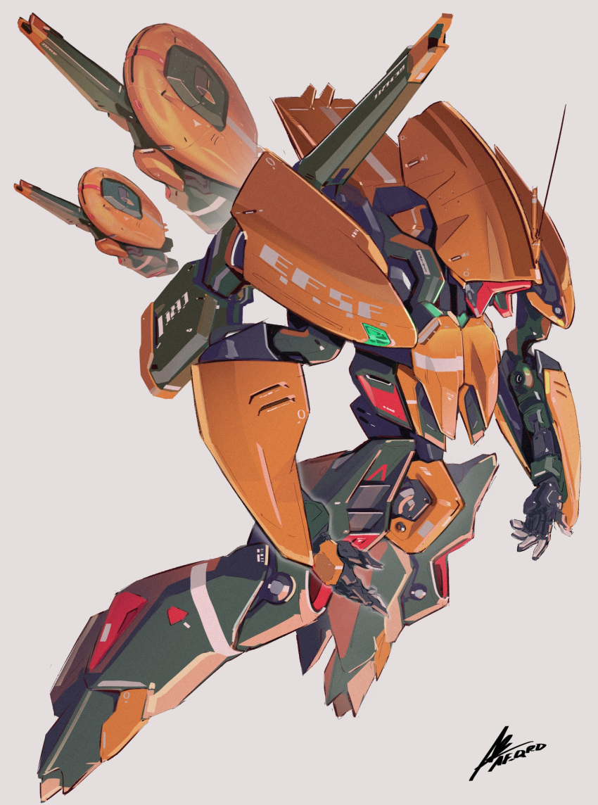 absurdres afukuro arm_cannon artist_name asshimar beige_background floating gundam highres looking_down mecha no_humans open_hands radio_antenna science_fiction solo_focus weapon zeta_gundam