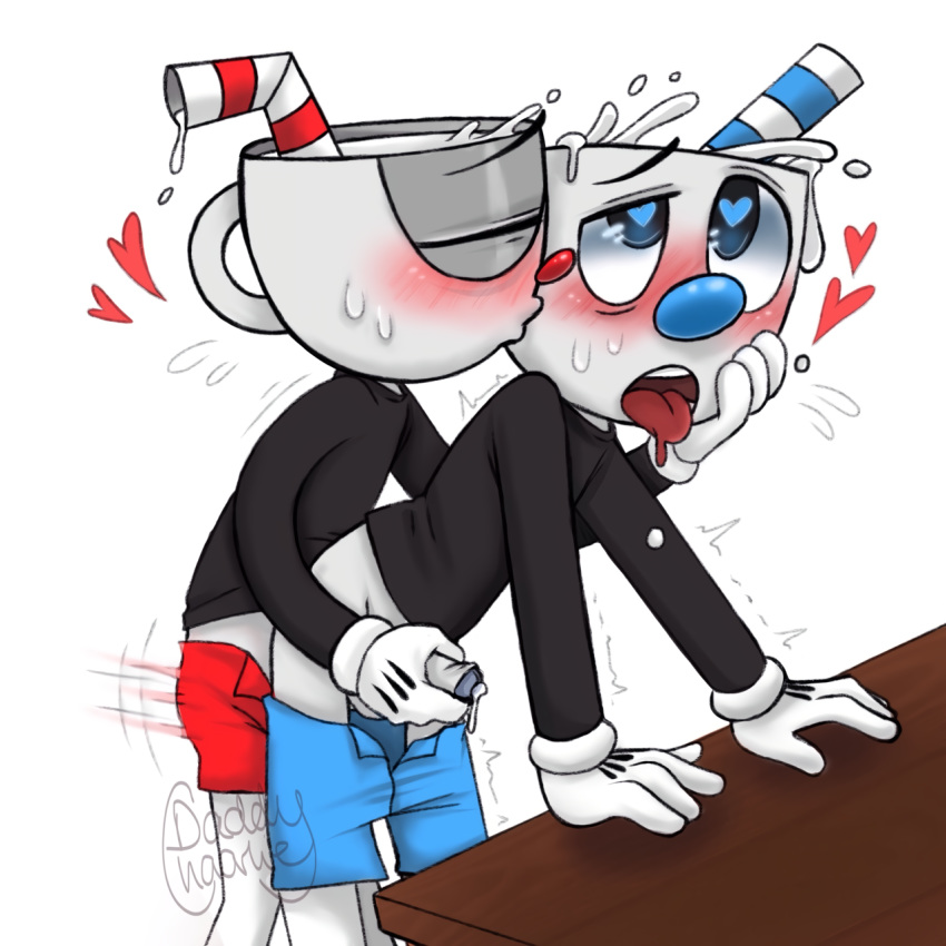 &lt;3 &lt;3_eyes 1:1 anal anal_penetration animate_inanimate balls big_nose blue_bottomwear blue_clothing blue_eyes blue_nose blue_shorts bodily_fluids bottomwear bow_tie brother brothers clothed clothing cup cuphead_(character) cuphead_(game) daddychaarlie drooling duo eyes_closed for_a_head genital_fluids genitals gloves grey_balls grey_body grey_penis handjob handjob_while_penetrating handwear hi_res humanoid incest_(lore) kissing kissing_cheek looking_pleasured male male/male male_penetrated male_penetrating male_penetrating_male motion_blur mugman object_head open_bottomwear open_clothing open_pants pants pants_down partially_clothed penetration penile penis penis_grab reach_around red_bottomwear red_clothing red_nose red_shorts saliva sex shaking shorts shorts_down sibling simple_background standing straw sweat teeth tongue tongue_out trembling video_games white_background white_clothing white_gloves