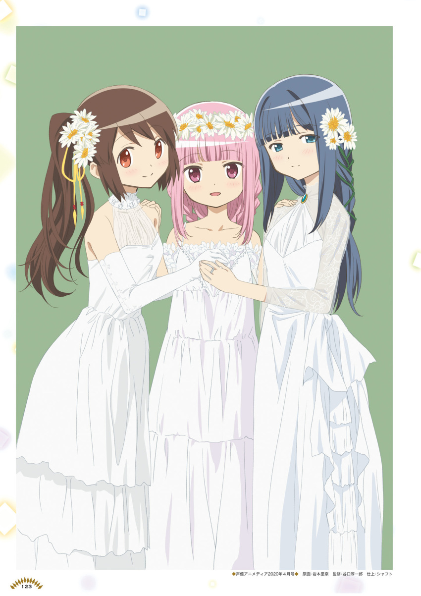 digital_version dress magia_record:_mahou_shoujo_madoka_magica_gaiden mahou_shoujo_madoka_magica nanami_yachiyo tamaki_iroha taniguchi_junichirou wedding_dress yui_tsuruno