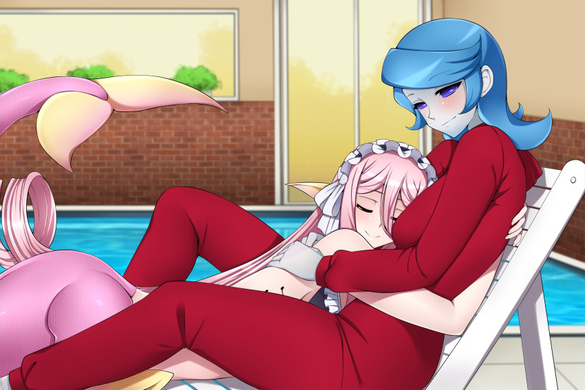 bikini_top lindaroze mermaid meroune_lorelei monster_girl monster_musume_no_iru_nichijou pajama swimsuits tail yuri