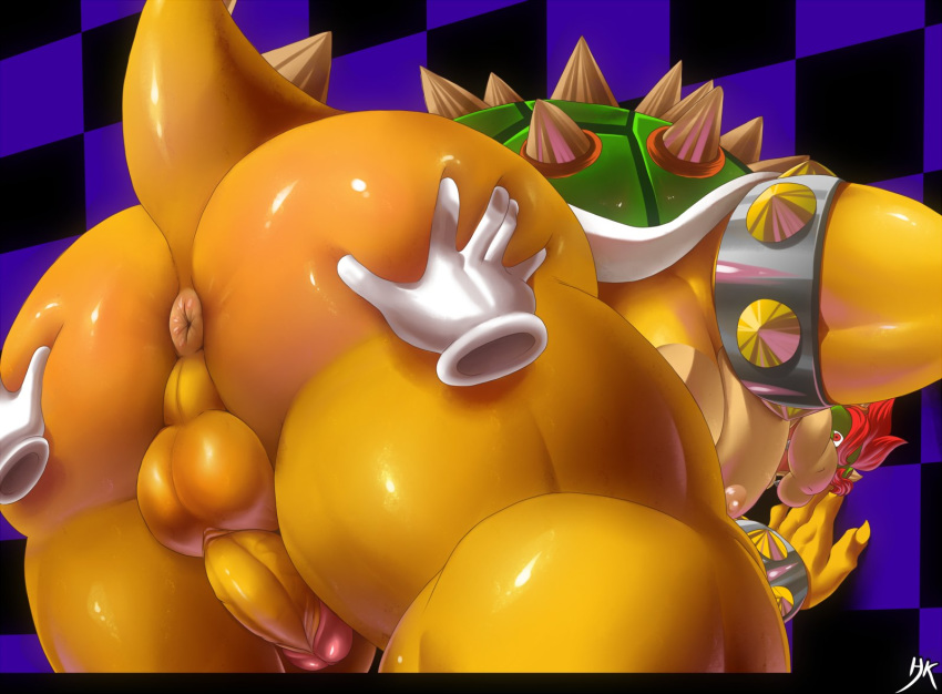 5_fingers against_wall alternate_version_at_source anthro anus armband balls bowser bracelet butt butt_grab claws disembodied_hand duo fingers genitals hair hand_on_butt humanoid_genitalia humanoid_penis jewelry koopa looking_back male mario_bros muscular muscular_anthro muscular_male nintendo nipples open_mouth penis perineum presenting presenting_hindquarters red_eyes red_hair scalie shell spiked_armband spiked_bracelet spiked_shell spikes spikes_(anatomy) spread_butt spreading video_games yellow_balls yellow_body zombiehk
