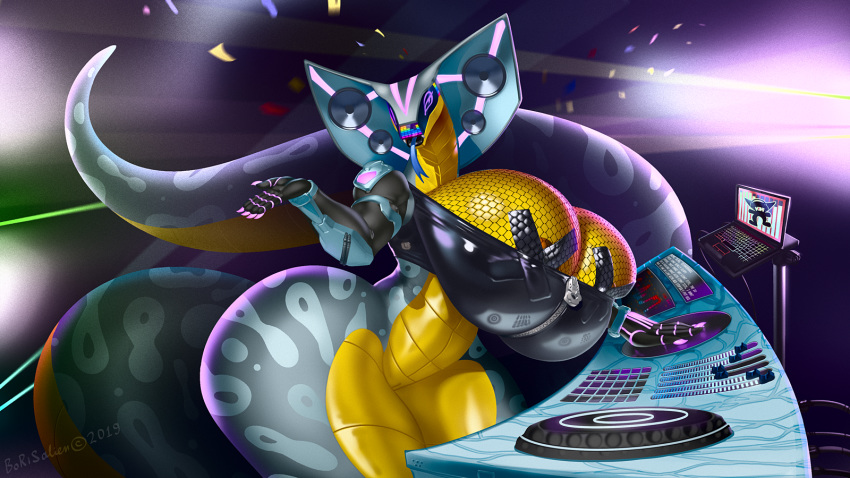 16:9 2019 anthro apode big_breasts borisalien breasts cadenza_vivace claws cobra curvy_hips cybernetics cyborg draconcopode fangs female genitals hi_res hip_hop huge_breasts legless machine naga non-mammal_breasts pussy reptile rhythmicslither scalie serpentine snake solo wide_hips widescreen