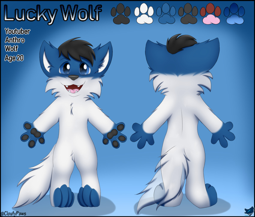 anthro canid canine canis cloufy cute_eyes cute_face hi_res lucky_wolf male mammal model_sheet reference_image smile solo wolf