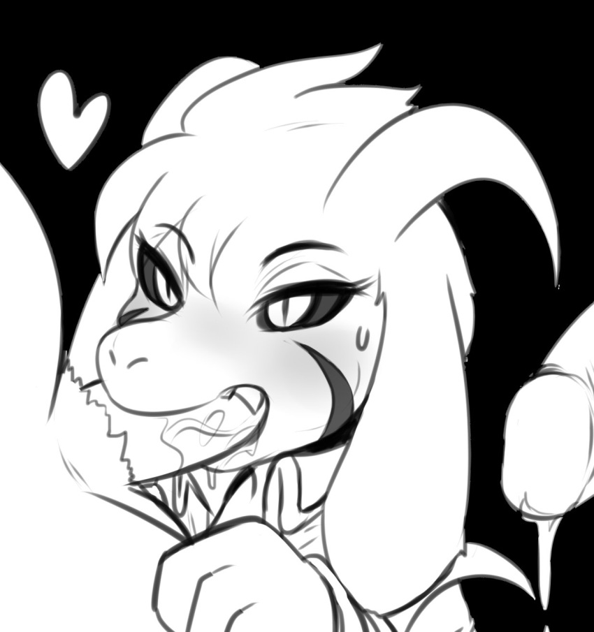 anthro asriel_dreemurr asriel_dreemurr_(god_form) black_background black_sclera blush boss_monster bovid caprine fangs fellatio genitals goat group group_sex hi_res horn lasso_(artist) male mammal oral penile penis sex simple_background threesome trio undertale video_games