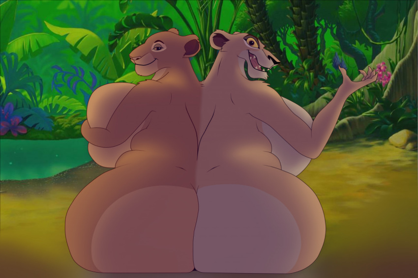 anthro big_breasts big_butt breasts butt conjoined disney duo felid female huge_breasts huge_butt lion mammal overweight overweight_female pantherine pilot129 sarabi the_lion_king theyton zira