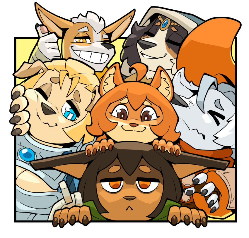 2021 5_fingers ahoge anthro armor ascot bird_dog black_nails blonde_hair blue_eyes borzoi breastplate breasts brown_body brown_eyes brown_fur brown_hair canid canine canis ceehaz celia_(ceehaz) chibi choker circlet cleavage clothed clothing colored_nails dobermann domestic_dog ears_down eyes_closed female fingerless_gloves fingers floppy_ears frown fur gesture gloves golden_retriever grey_hair grin group hair handwear hat headgear headwear helmet herding_dog hi_res hood hunting_dog inner_ear_fluff jeane_(ceehaz) jewelry labrador looking_at_viewer maci_(ceehaz) magic_user mammal molosser mountain_dog multicolored_body multicolored_fur nails necklace nix_(ceehaz) one_eye_closed orange_body orange_eyes orange_fur orinette_(ceehaz) pastoral_dog pauldron pawpads pinscher pivoted_ears pomeranian retriever rory_(ceehaz) saint_bernard scarf short_hair sighthound smile spitz tan_body tan_fur teeth thumbs_up tuft two_tone_body two_tone_fur welsh_corgi white_body white_fur white_hair wink wraps yellow_body yellow_eyes yellow_fur