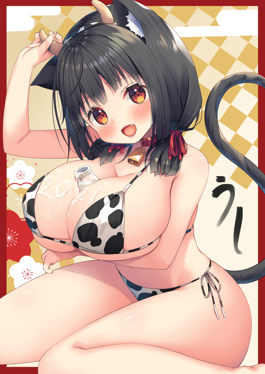 animal_ears asa_no_ha bikini breast_hold cream horns swimsuits tail