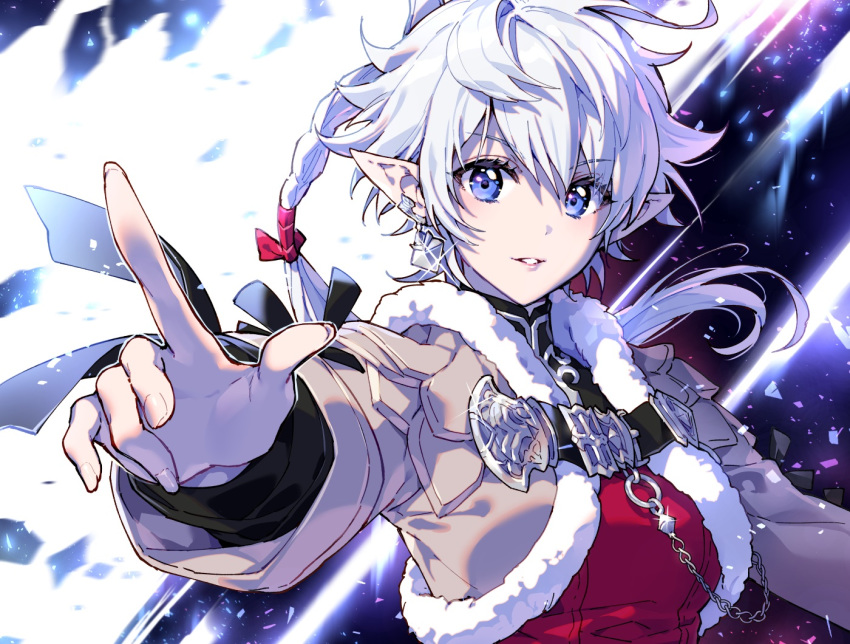 alisaie_leveilleur blue_eyes braids chain close cropped final_fantasy final_fantasy_xiv hoodie long_hair nardack pointed_ears white_hair