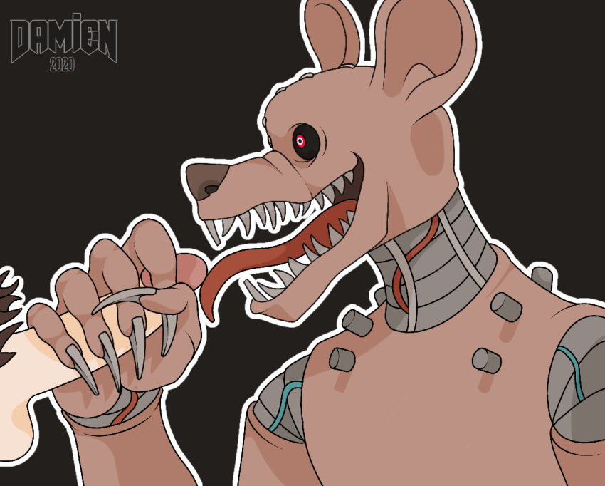 2020 ambiguous_gender animatronic anthro black_background black_sclera brown_body brown_nose demondoggodamien duo fellatio five_nights_at_candy's five_nights_at_candy's_3 genitals hand_on_penis handjob humanoid_genitalia humanoid_penis licking long_nails machine male male/ambiguous mammal metal metallic_body murid murine nails oral penile penis penis_lick rat rat_(fnac) red_eyes robot rodent sex sharp_nails sharp_teeth signature simple_background stitch_(sewing) teeth tongue tongue_out video_games wire