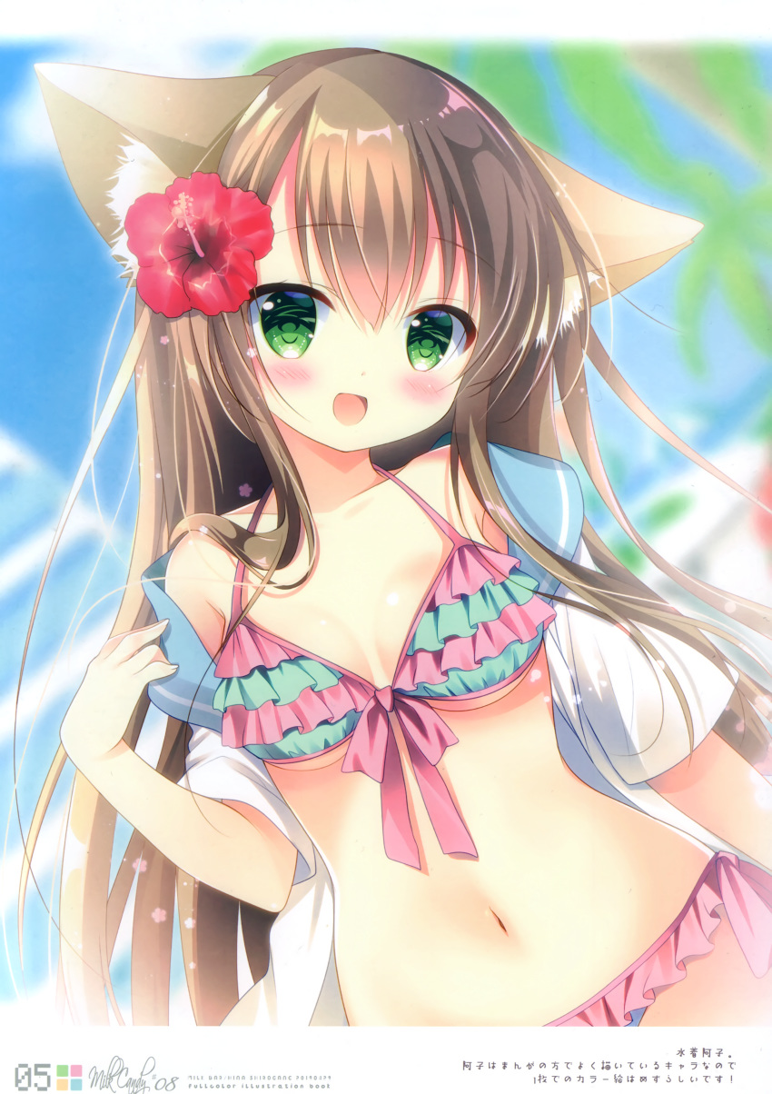 animal_ears bikini cleavage nekomimi open_shirt shirogane_hina swimsuits