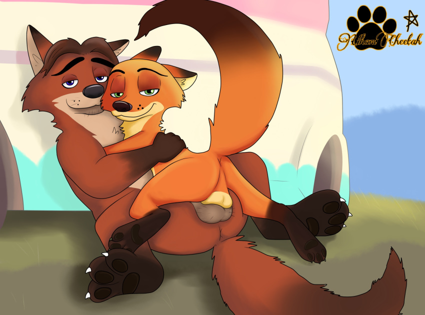 anthro balls balls_touching bunny_burrows butt canid canine country disney duo farm fox fur genitals gideon_grey hi_res male male/male mammal nick_wilde nude nudist orange_body orange_fur presenting presenting_hindquarters red_body red_fox red_fur romantic_couple ukamcheetah zootopia